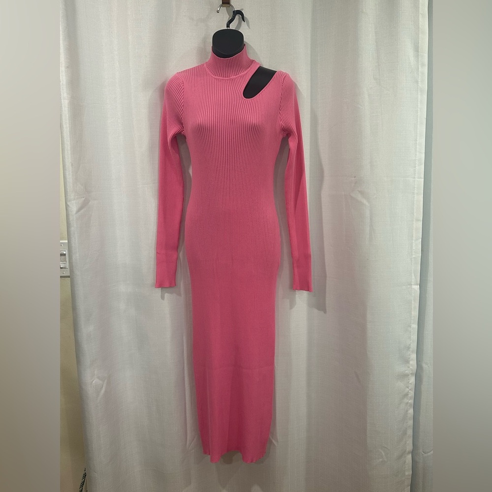 Bardot Ainsley Cutout Long Sleeve Turtleneck Rib Sweater Dress Color Pink Large